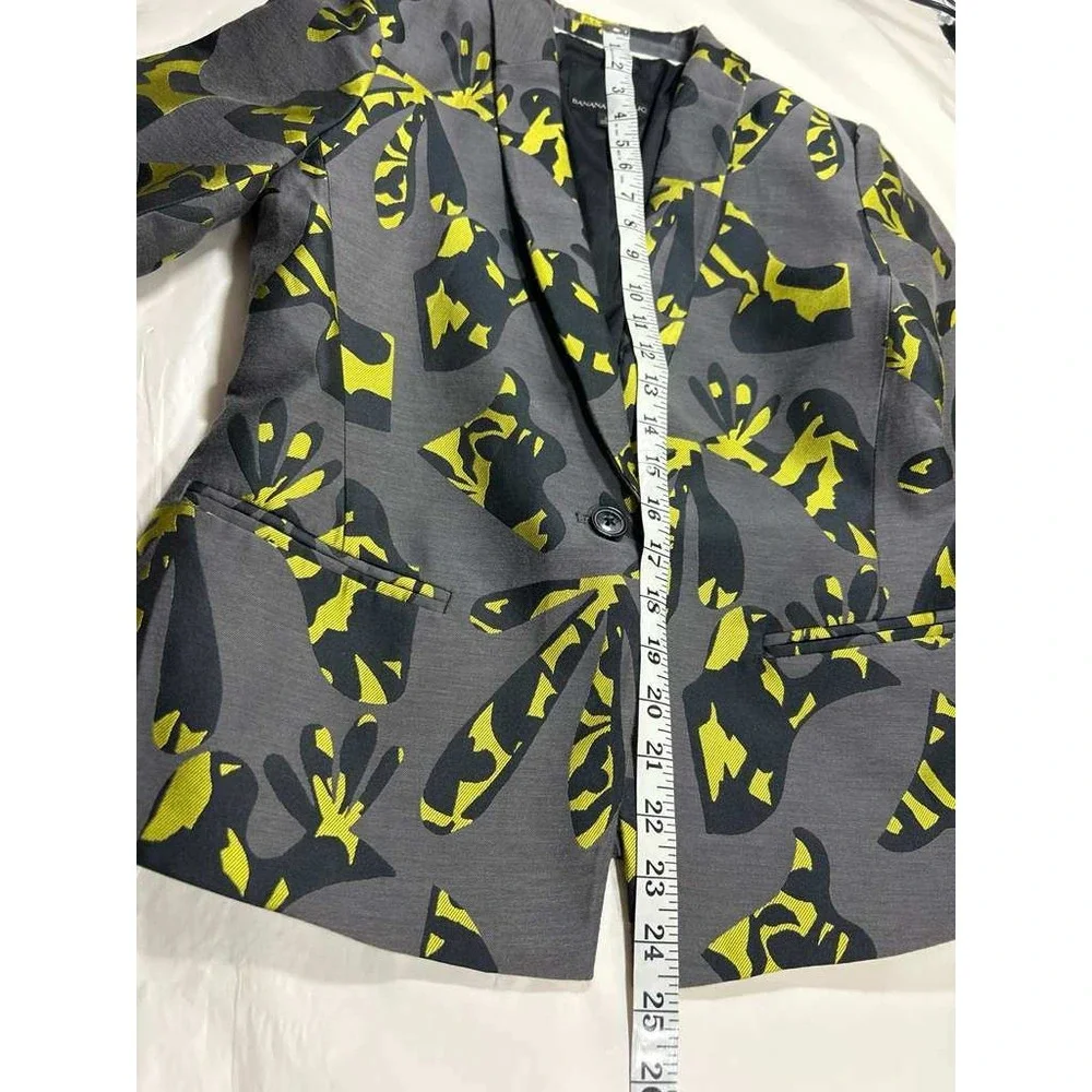 Banana‎ Republic Womens Gray Neon Yellow Abstract Floral Blazer Jacket Size 2